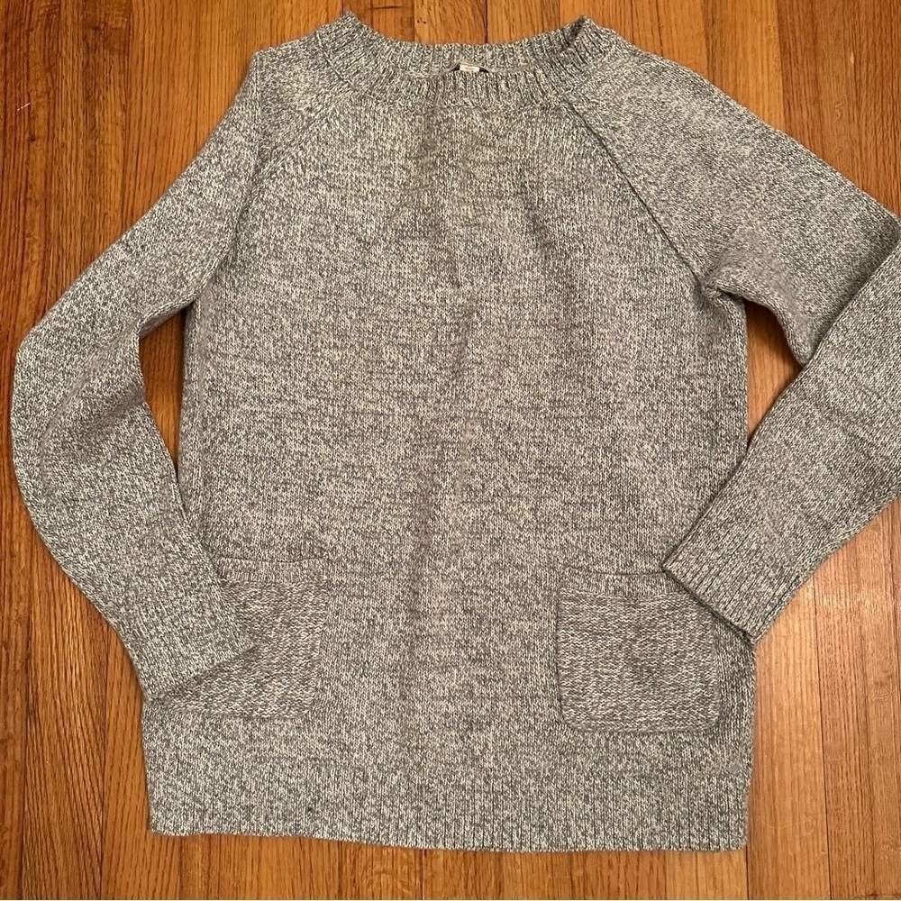 Gap Crafted Crew Neck Sweater Women XS light Gray Knit Pockets(k11)